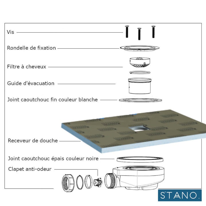 Bonde horizontale sans capot Ø90 DONA pour receveurs de douche - 4