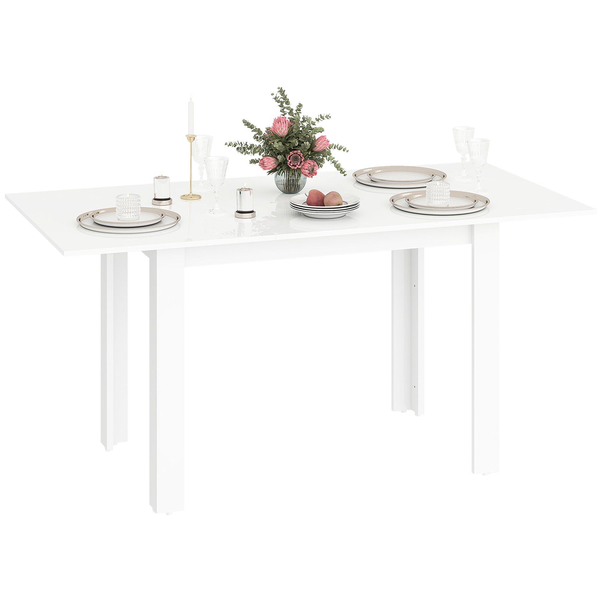 Mesa de comedor extensible para 4 a 6 personas con hojas abatibles, mesa de cocina extensible en mdf, 120-160 x 80 x 78 cm, blanco brillo