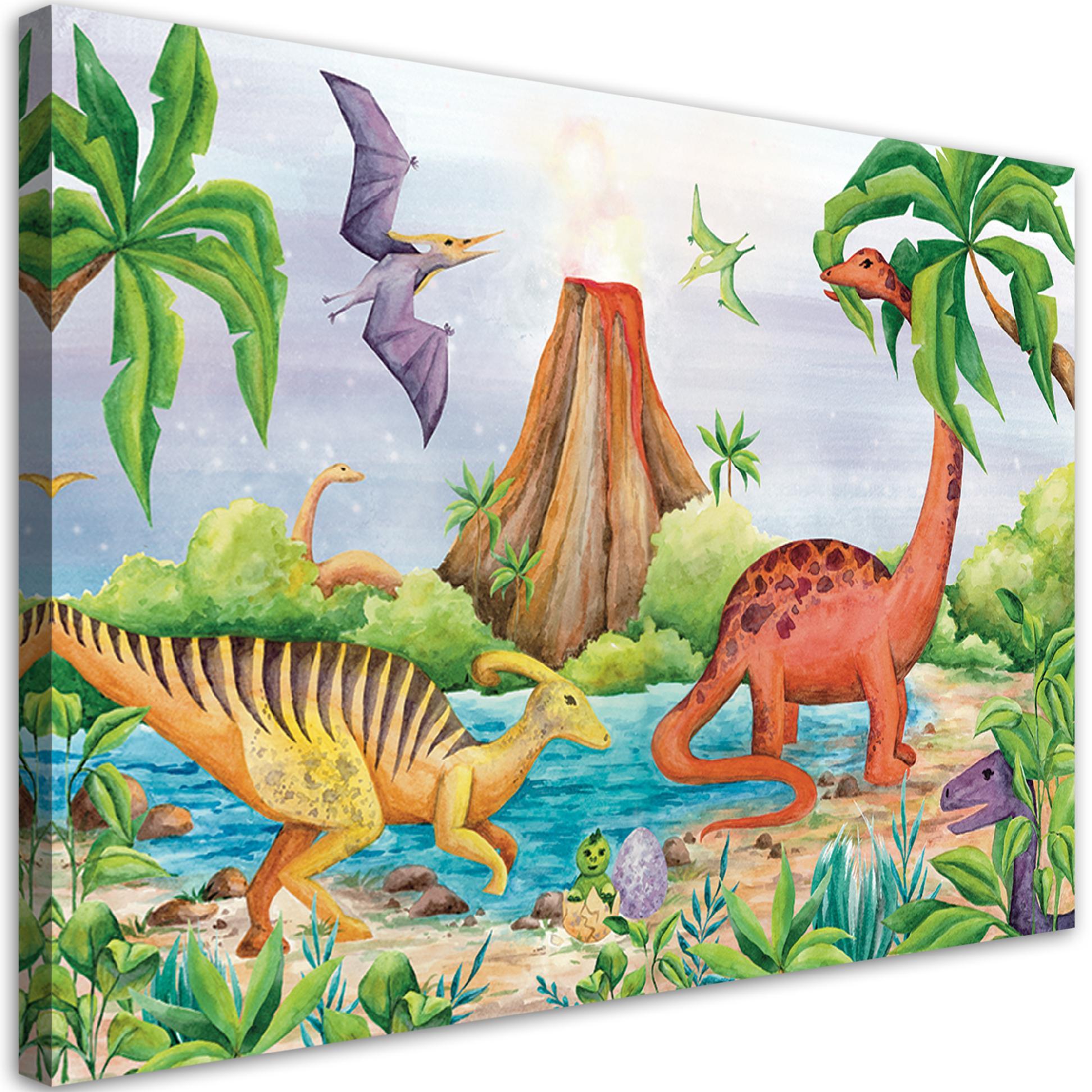 Obraz na płótnie, Dinozaury nad jeziorem 60x40
