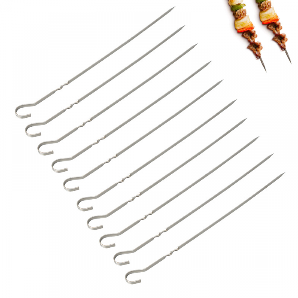 Szpikulce do kebaba, ze stali nierdzewnej, płaskie, do mięsa, kurczaka, warzyw, 10 szpikulców, 40 cm