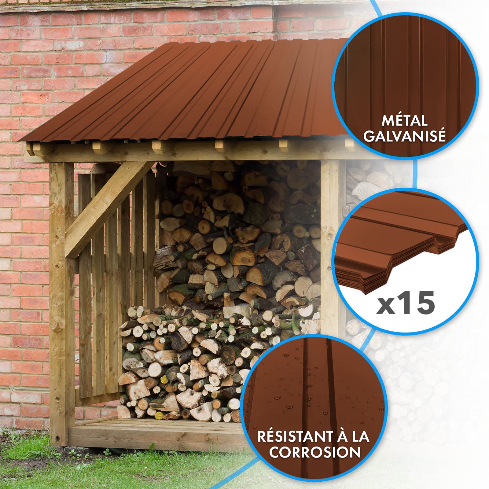 Lot de 15 tôles Couverture métallique Tôle avec vis Épaisseur : 0.25 mm, 115 x 45 cm, Marron - 3