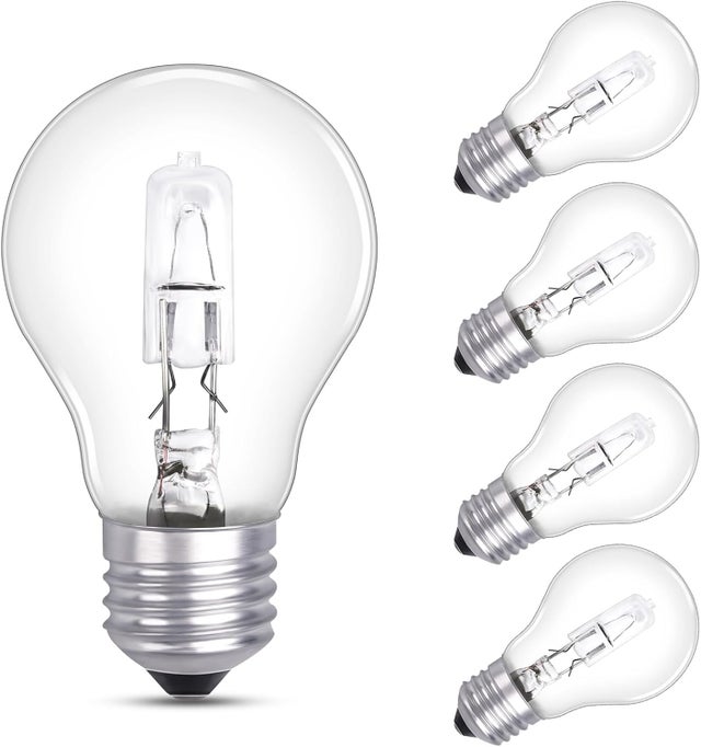 Paquete de 5 bombillas regulables E27 de 42 W, bombillas globo A55 con base de rosca Edison, luz blanca cálida de 2700 K y 570 lúmenes, alimentación d