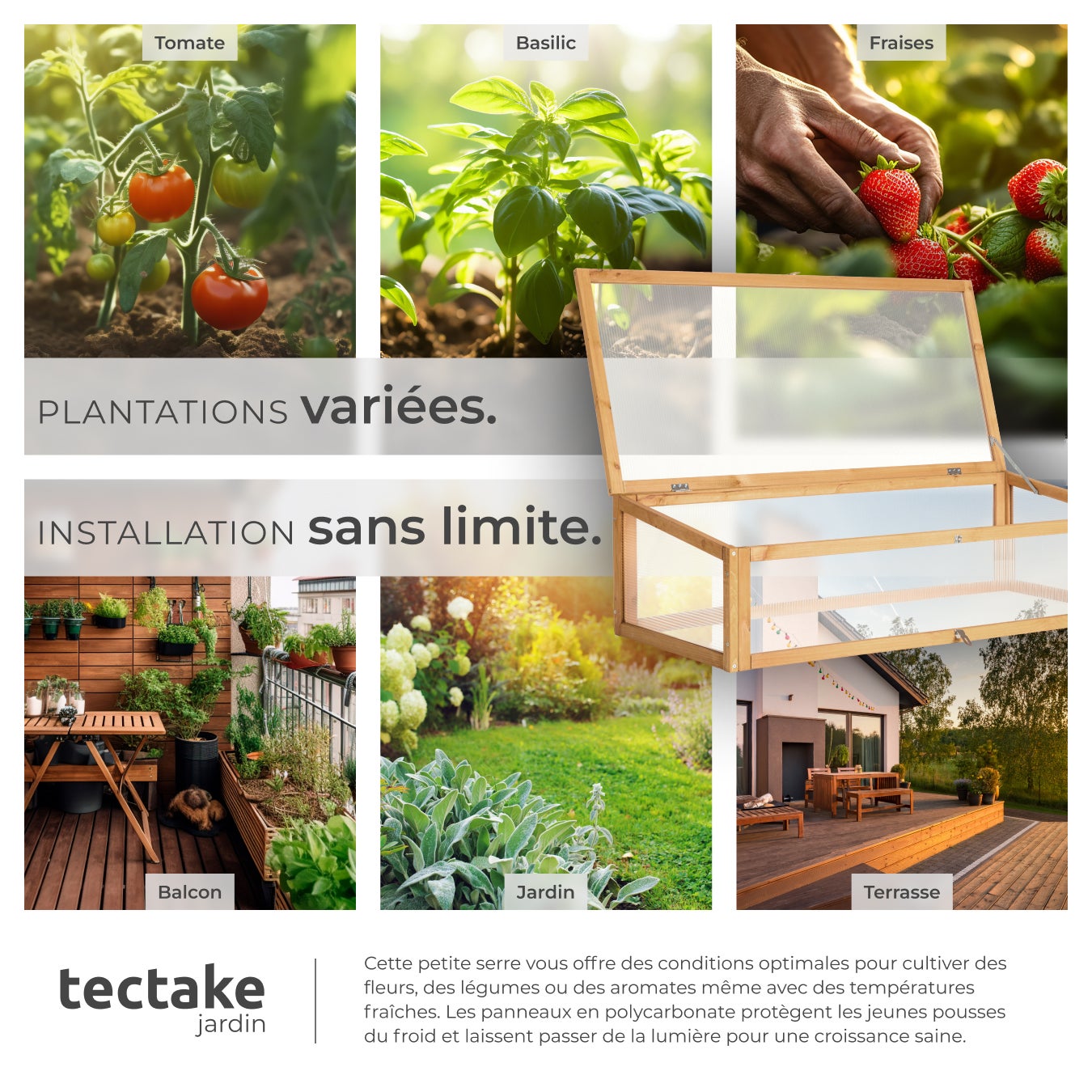 Serre Châssis de Jardin pour Carré Potager 115 x 53 x 34 cm en bois de pin imprégné TECTAKE - 5