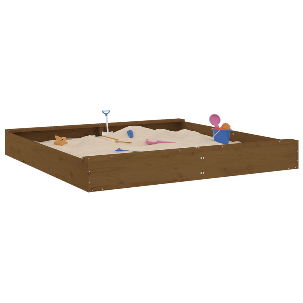 Bac à sable avec sièges marron miel carré bois de pin massif - 3