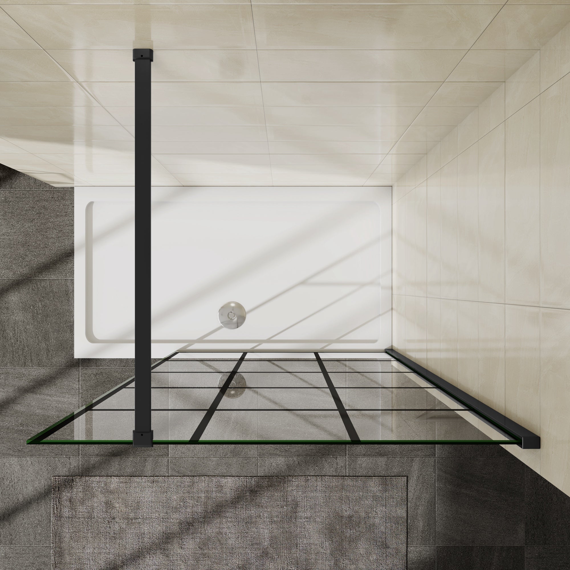 AICA Walkin Mampara Panel de ducha serigrafiada de celosía cuadrada Vidrio Antical 8mm con Barra1 90cm Perfil Negro Mate (88-90)x200cm - 2