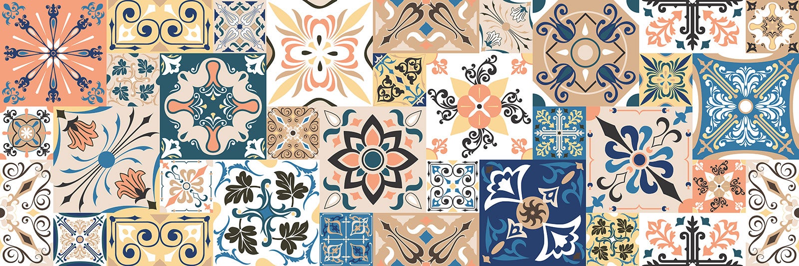Crédence adhésive sticker pour cuisine - Effet carreaux de ciment - Adhésif BRILLANT - 60x180 cm - 2