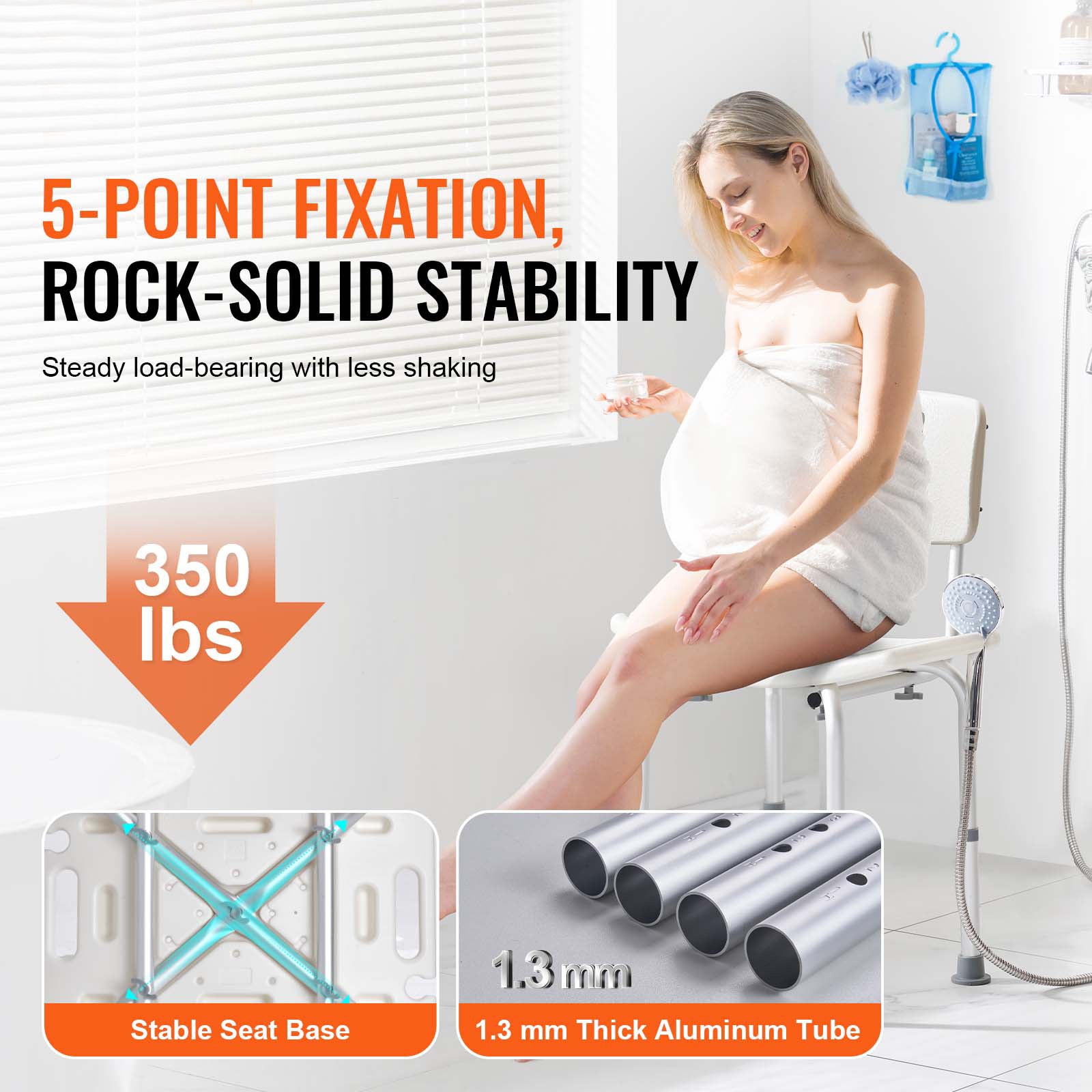 Silla de ducha con respaldo,SucceBuy asiento de ducha ajustable en altura,banco antideslizante,capacidad de 158,8 kg - 4