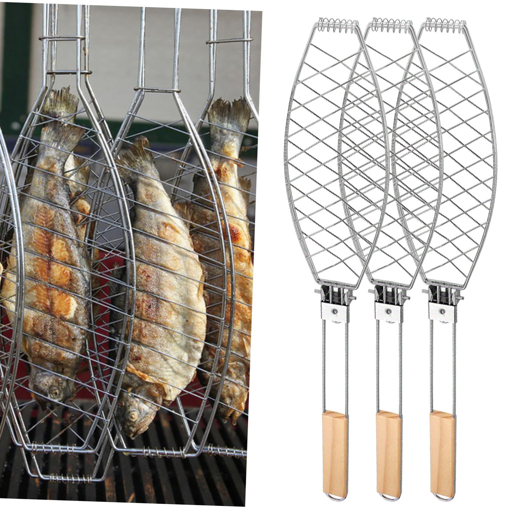 3 kosze do grillowania ryb, ze stali nierdzewnej, do gotowania na zewnątrz, do warzyw i krewetek, niezbędne do grillowania