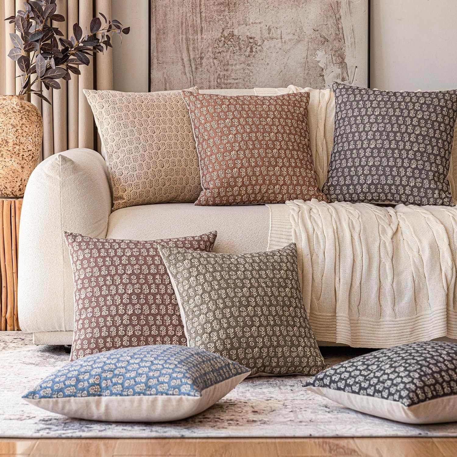 Cuscini decorativi stampati verdi, 45 cm x 45 cm, 2 federe, per soggiorno, divano, camera da letto, comodino, finestra a bovindo. - 5