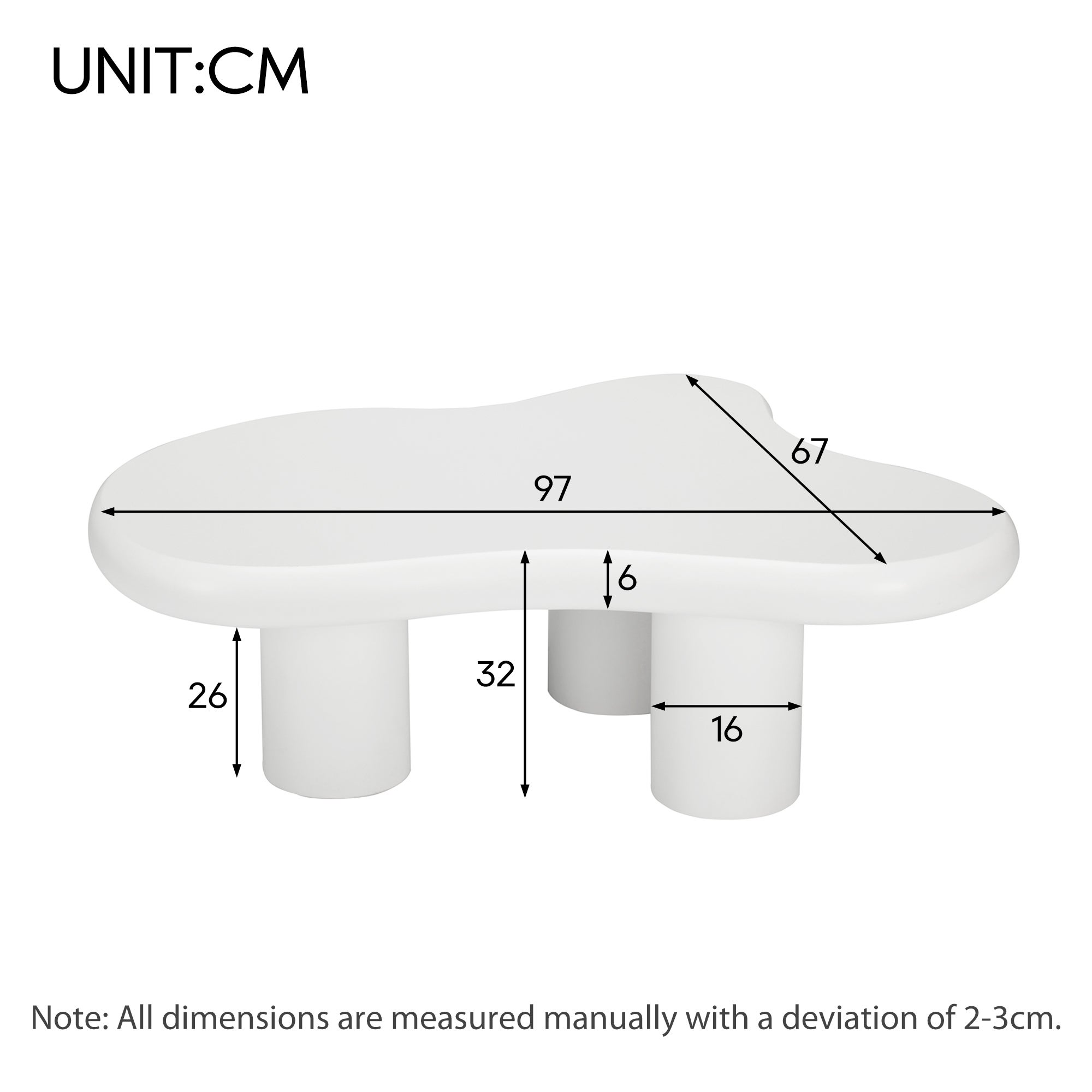 Table basse irrégulière en forme de nuage - 97 x 67 x 32 cm - Plateau MDF - Blanc - 8