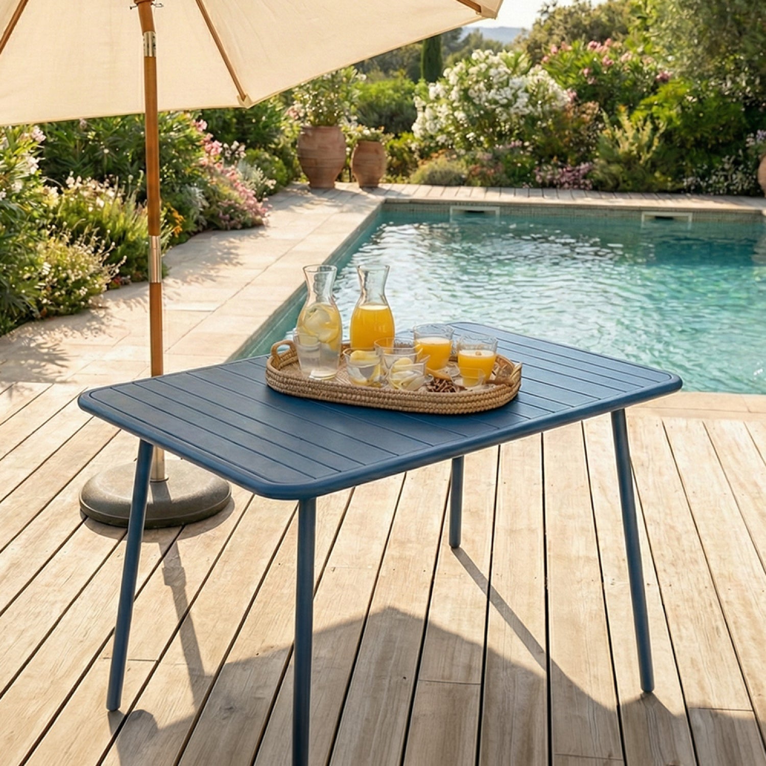 Table de jardin 4 à 6 places 120cm bleu BERGAME - 4