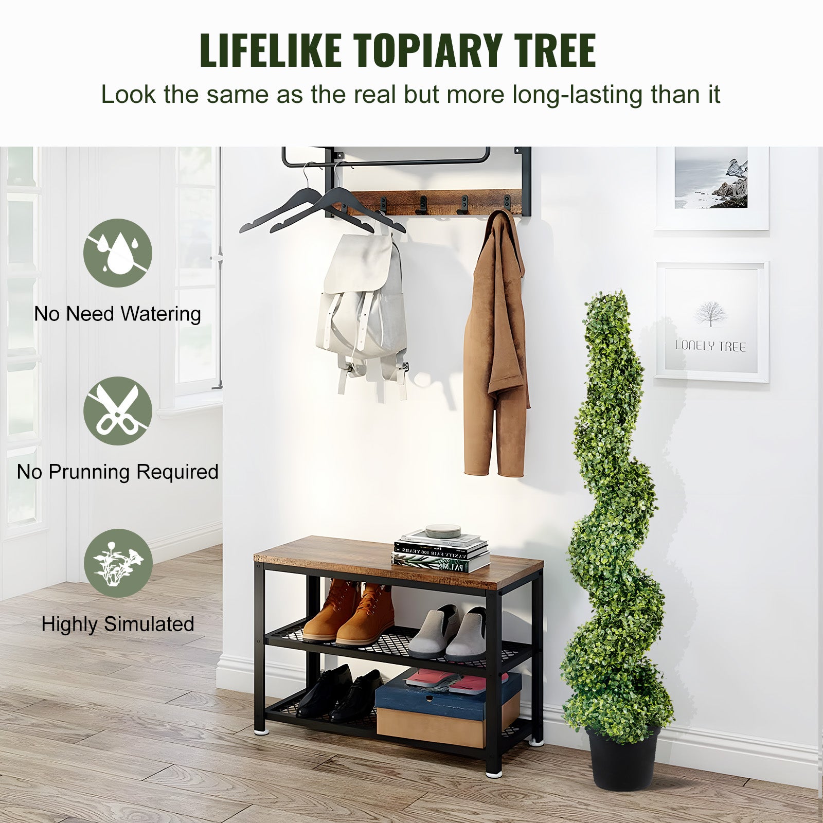 Buis Topiaire Artificiel VEVOR 122 cm Buis Artificiel Exterieur en Spirale 2 Fausses Plantes en PE 10 Feuilles Remplacables avec Pot Sans Odeur pour D - 2