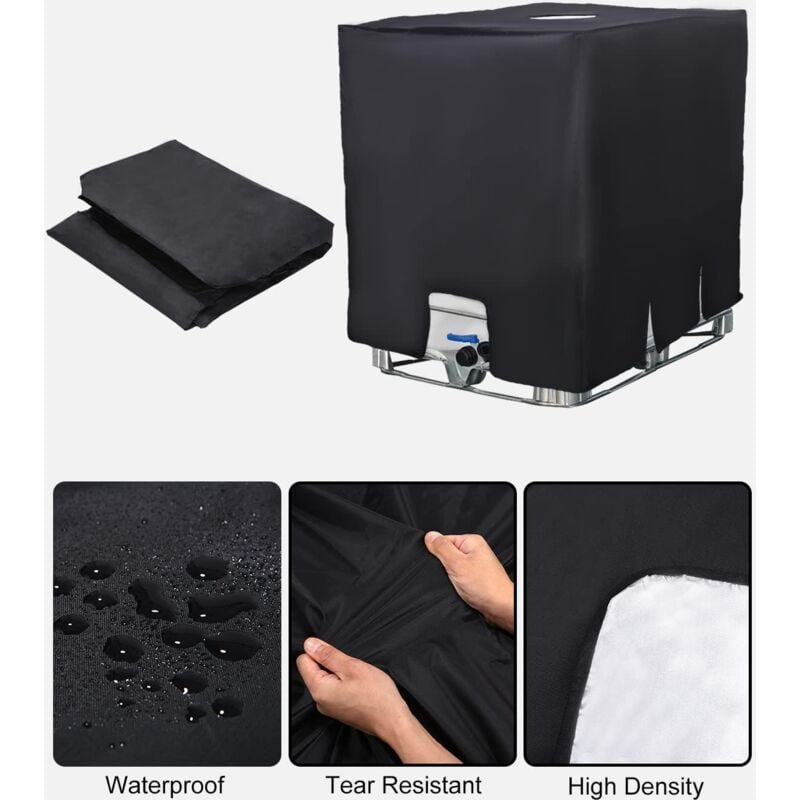 Bâche pour Cuve 1000L IBC Bache de réservoir d'eau Couvercle Anti-UV Anti-poussière Réservoir IBC Housse Protection 120 x 100 x 116 cm Noir - 4