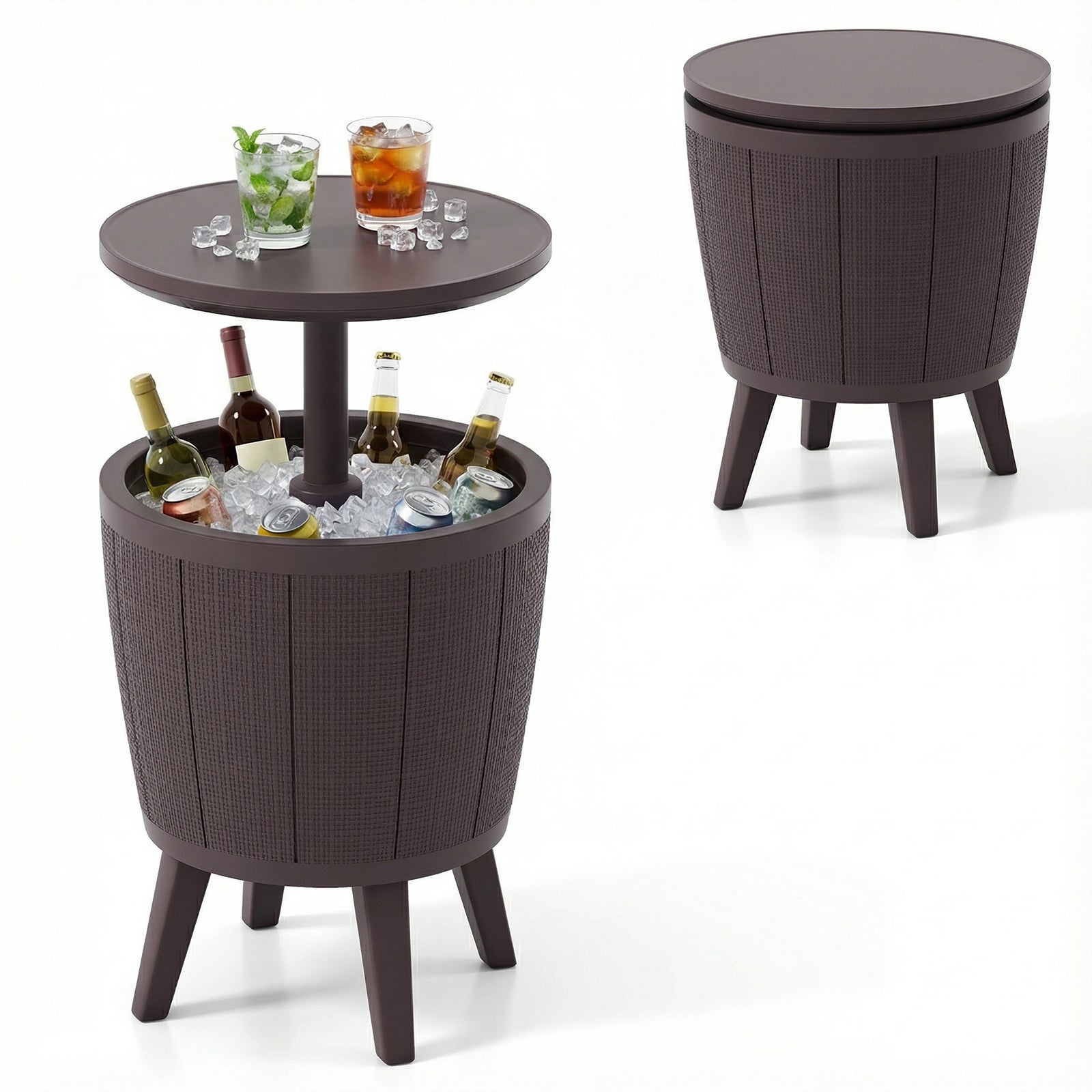 Mesa de bar al aire libre para cócteles, enfriador de cerveza y vino de 30l con tapa elevable y tapón de drenaje, mesa auxiliar