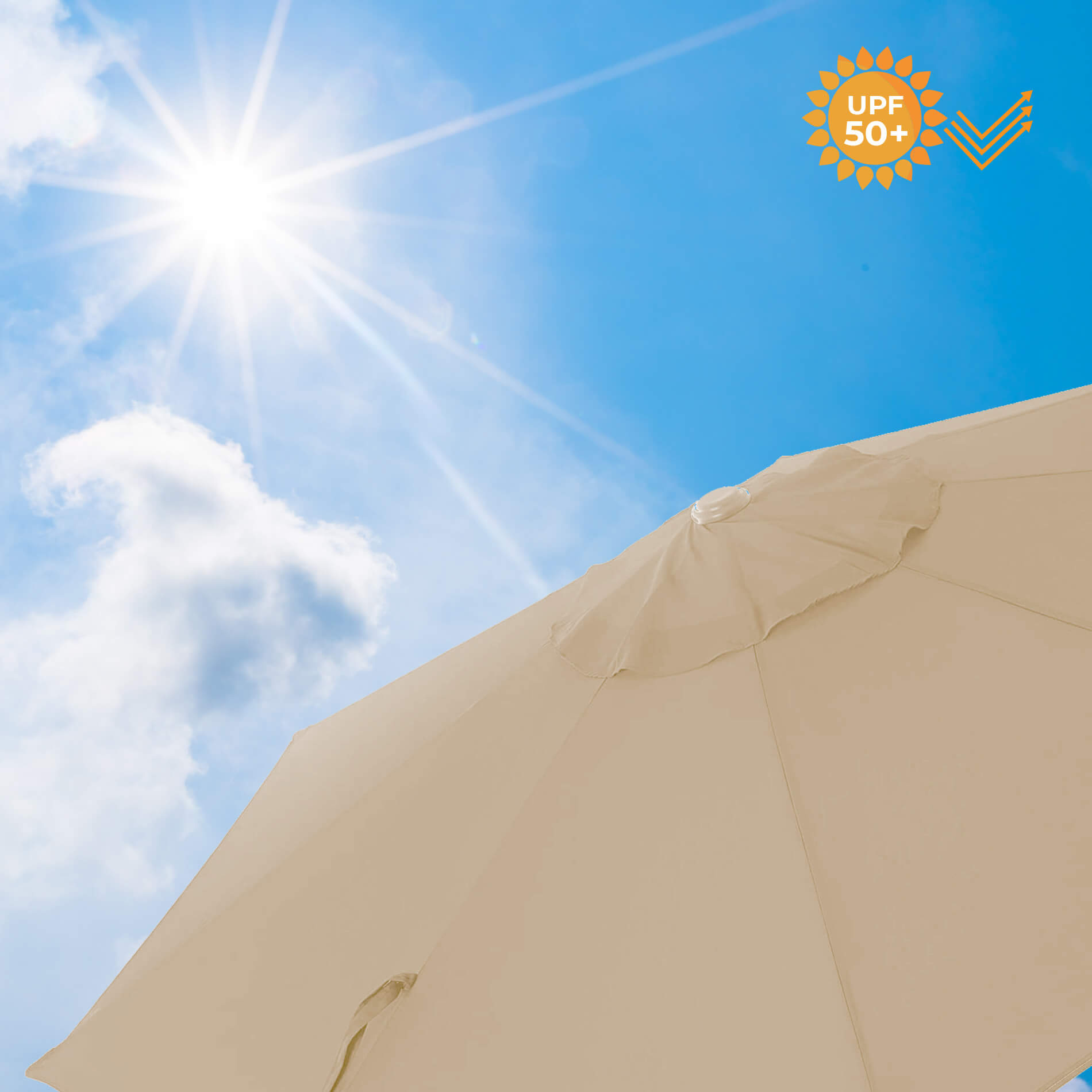 Parapluie de jardin Rebecca Mobili Parasol beige 3x3 mât décentralisér pour piscine - 7