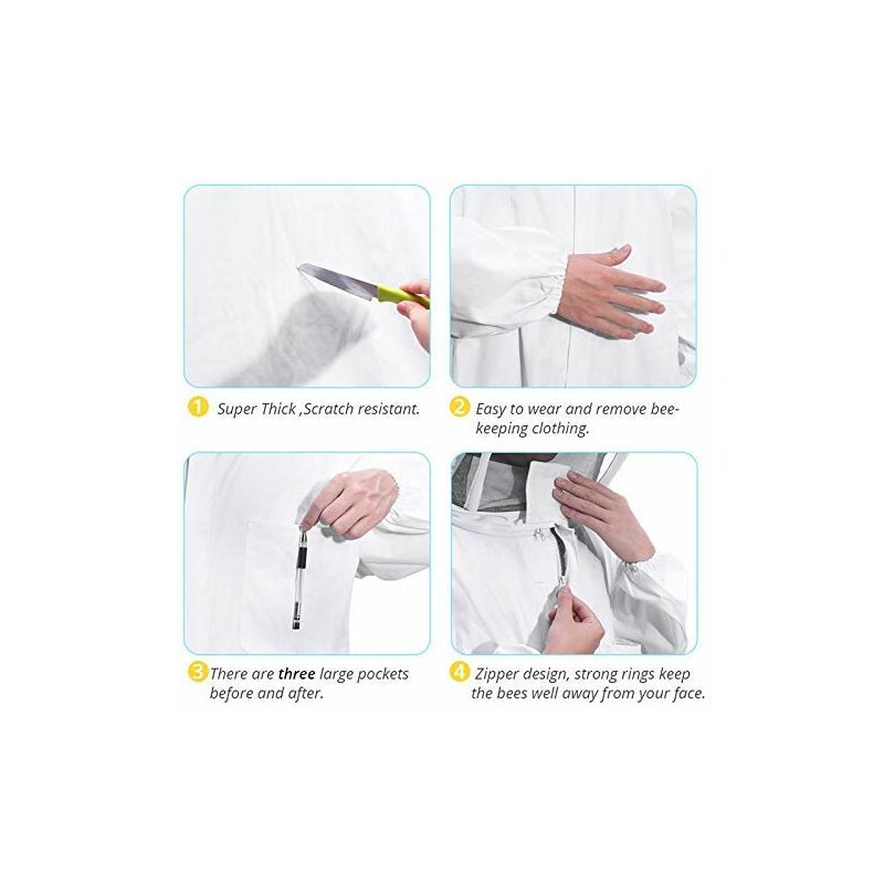 Combinaison d'Apiculture pour Tout le Corps Vêtements à Capuchon avec Voile Manteau de Protection pour Apiculteurs Costume Apicole (XXL) - 5
