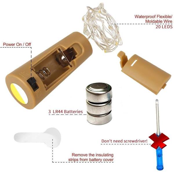 12 x 20 korków do butelek LED z baterią, dekoracja ślubna, lampka do butelek 2M