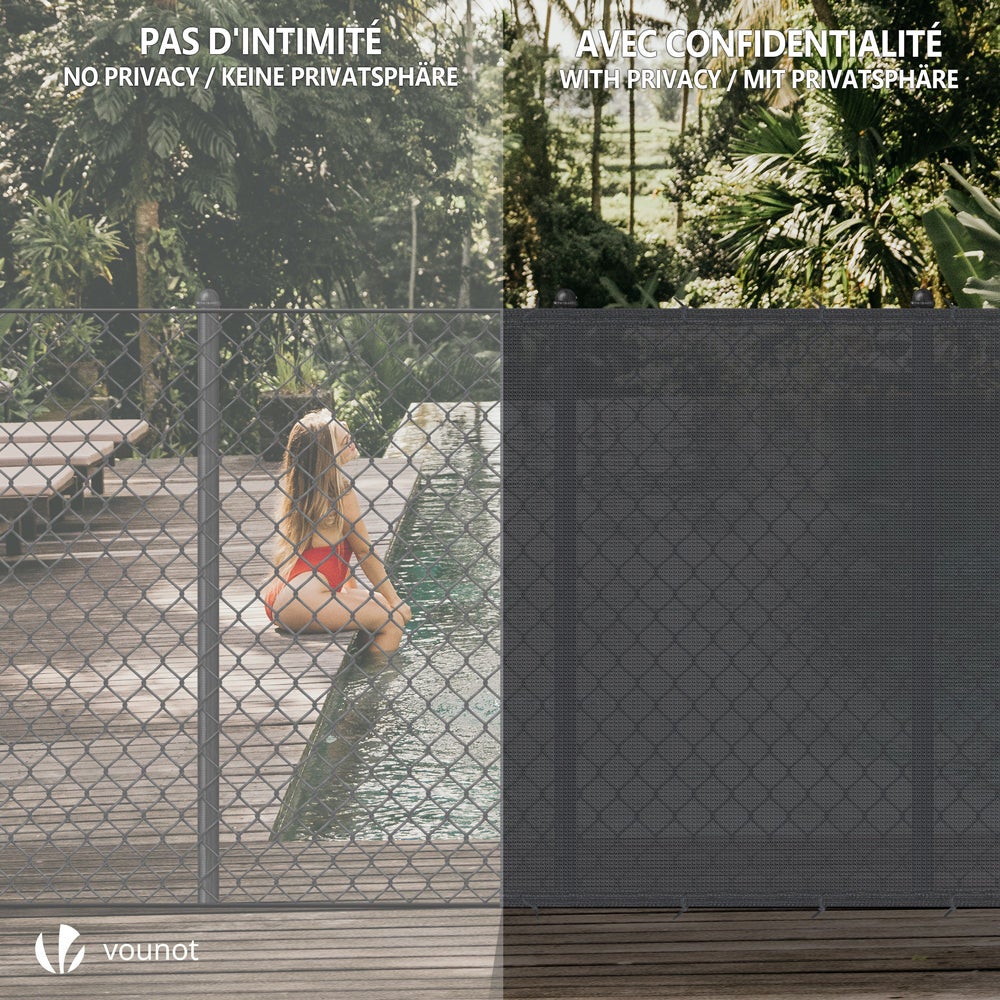 Brise vue occultant en HDPE 150g/m² 1.5x10m avec attaches de fixation anthracite VOUNOT® - 6