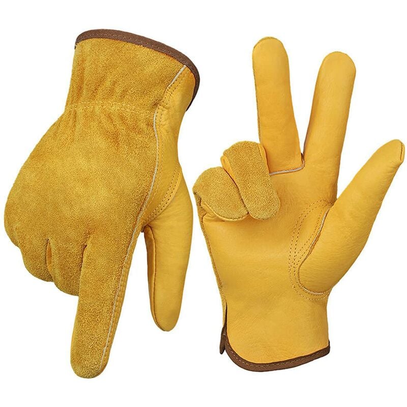 Gants de Jardinage en Cuir de Vachette - Flexibles Cuir Gants de Travail - Résistants aux Épines Gants Gants de Soudeur pour Homme et Femme - 2