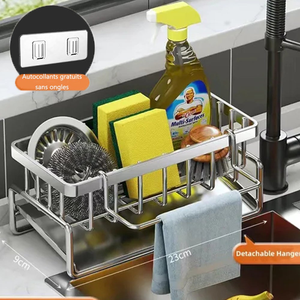 Étagère Évier Acier Inoxydable Étroite - Porte-Éponge Avec Bac De Drainage - Pour Cuisine/Salle De Bain