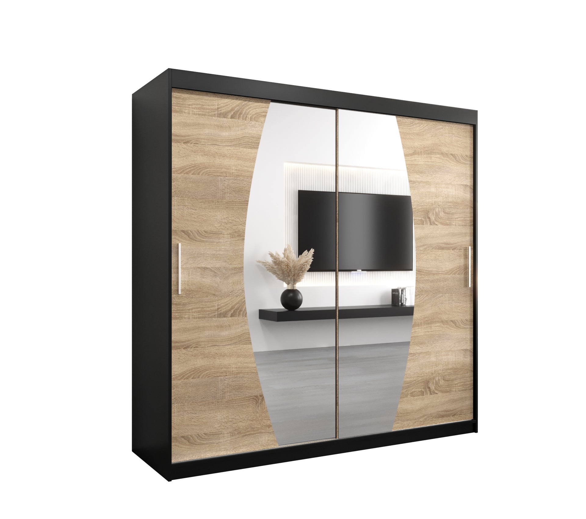Szafa przesuwna garderoba ELYPSE 200 x 62 x 200 cm Czarny + Sonoma - Abiks Meble