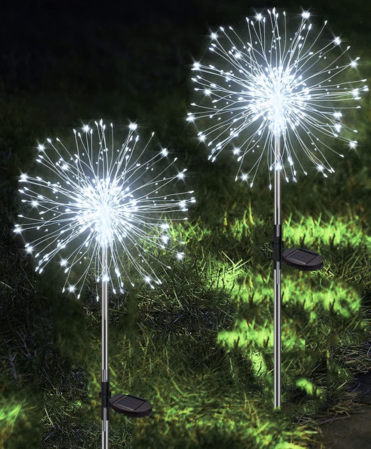 Lampy solarne, oświetlenie ogrodowe, zestaw 2 szt., 120 diod LED, wodoodporne, fajerwerki solarne – zimna biel