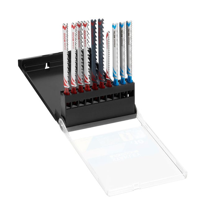 Stanley Coffret de 10 lames de scie sauteuse : 7 lames bois HCS et 3 lames métal HSS. Attache en T STA29240-XJ