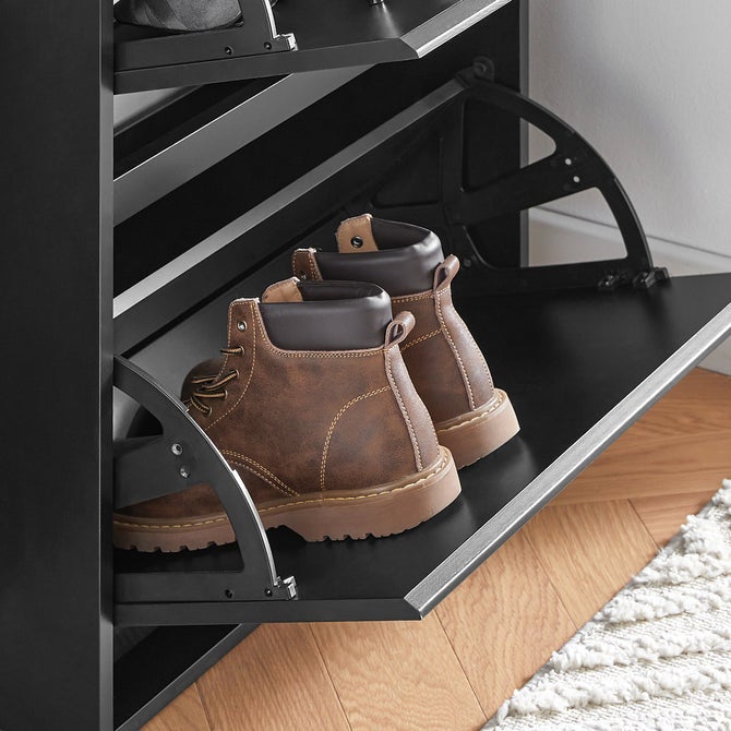 SoBuy Meuble à Chaussures Meuble d'entrée Meuble de Rangement à Chaussures avec 3 Abattants, Noir, FSR165-H-SCH - 7