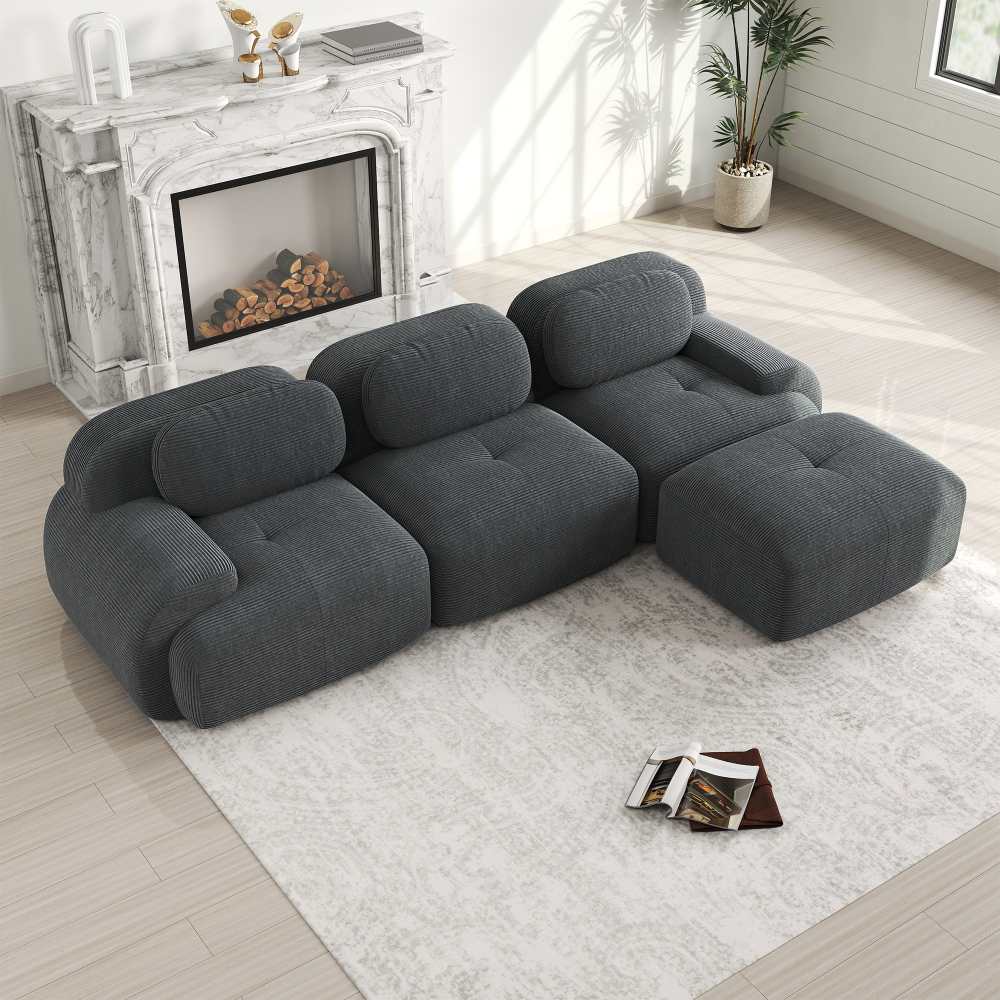 Canapé d’angle modulable ergonomique en tissu côtelé, adapté aux animaux, rembourrage haute élasticité 32D, pour salon et chambre - 2