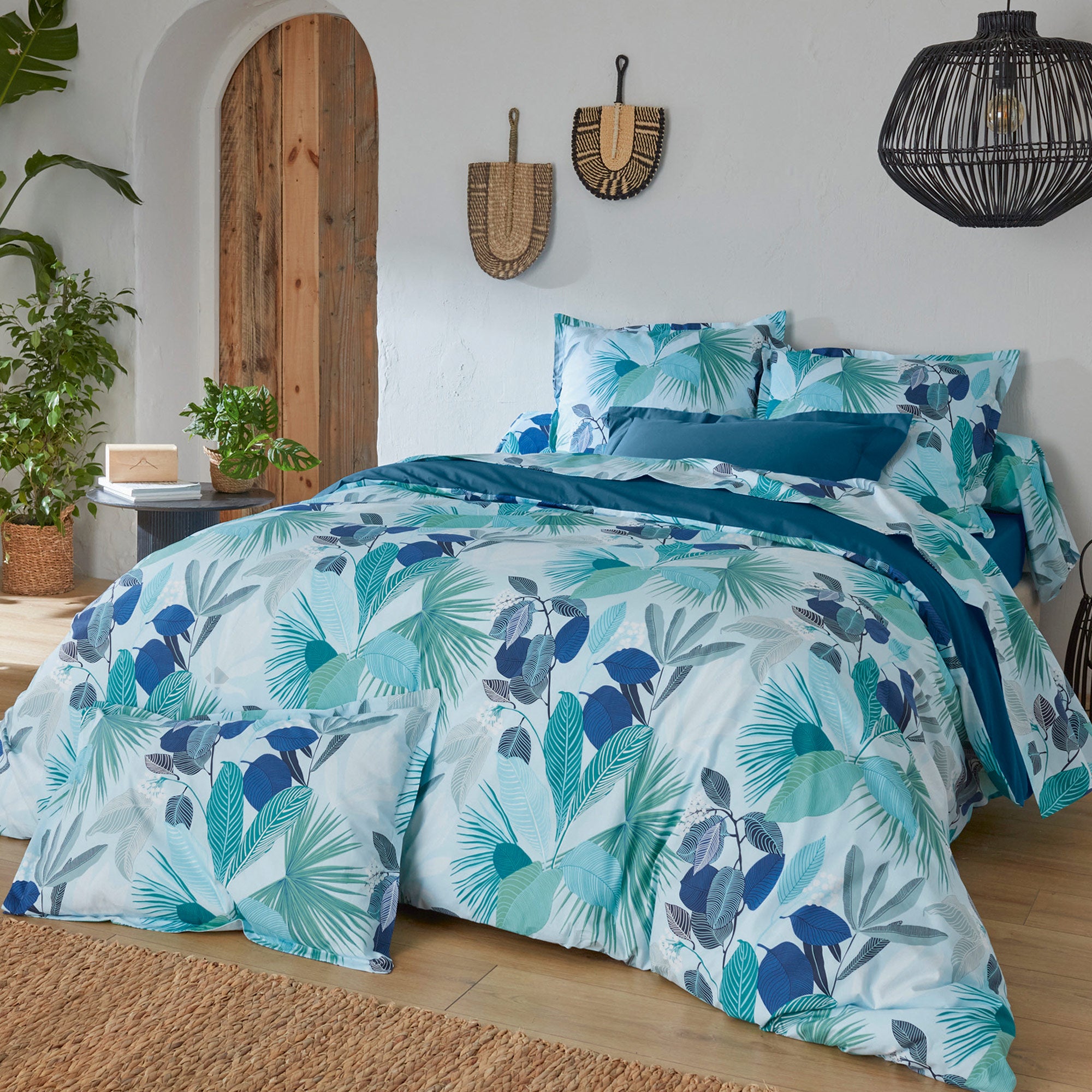 Drap plat 240x310 cm percale de coton MOOREA PACIFIC bleu/vert - 2