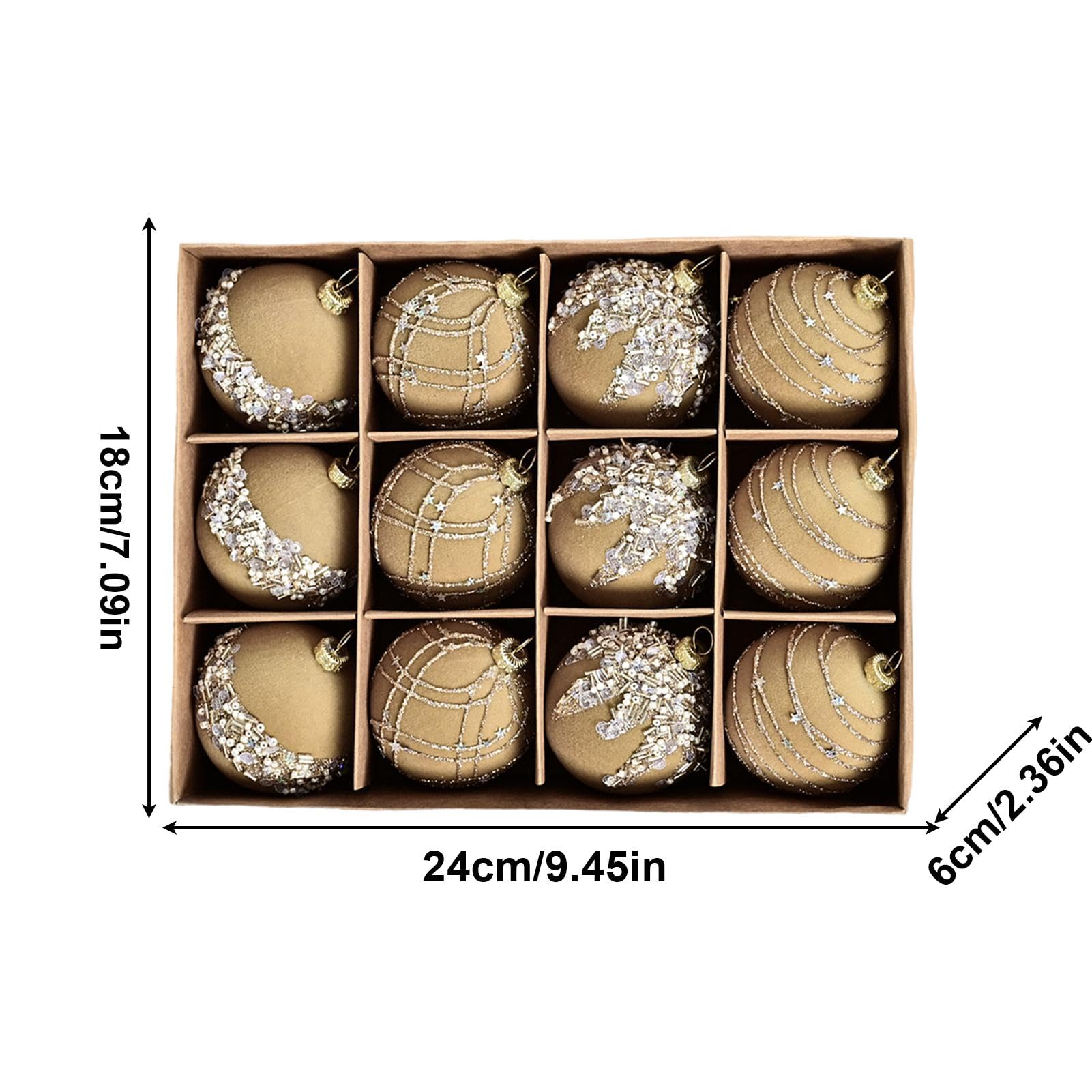 12 palline di Natale bordeaux, palline di Natale in velluto, palline di Natale floccate, decorazioni per albero di Natale glitterate, beige - 8