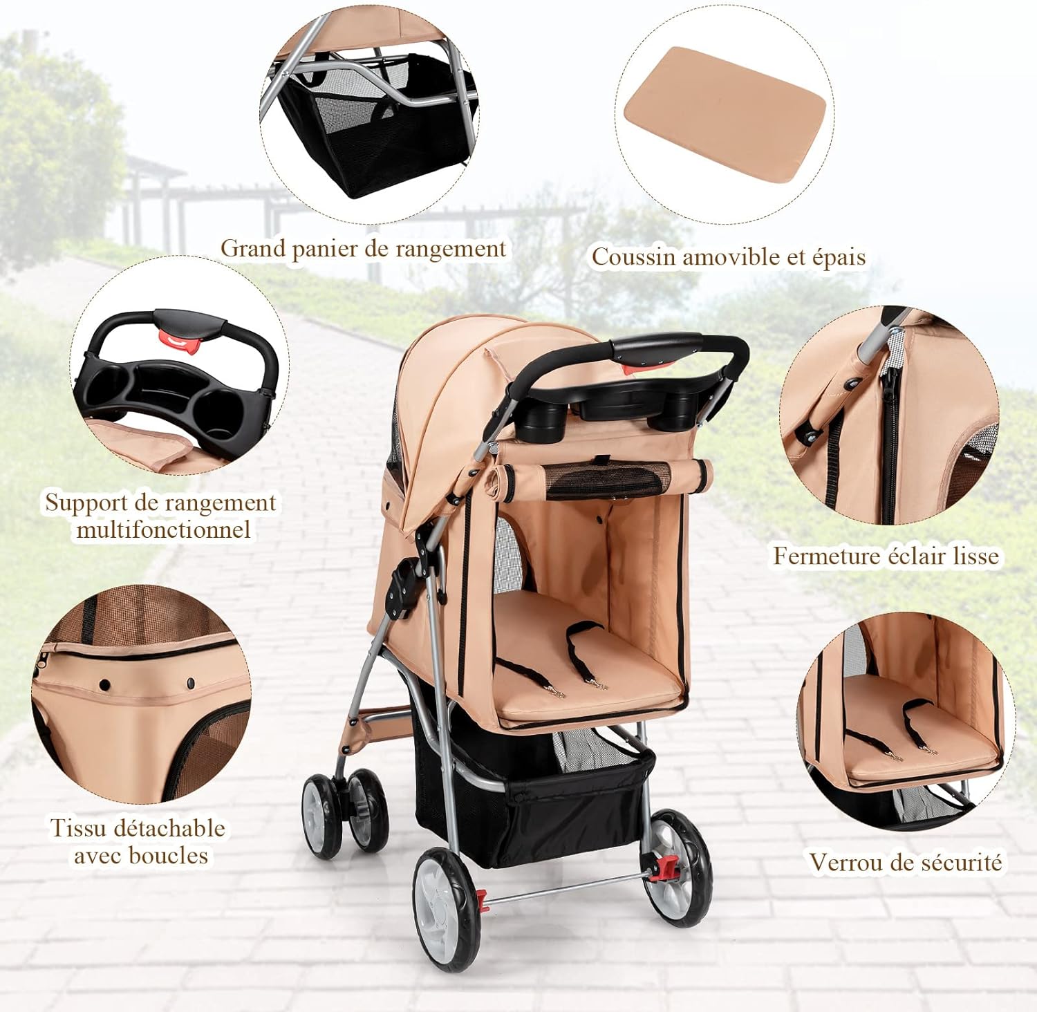 Passeggino per Cani Pieghevole, Carrozzina per Cani a 4 Ruote con Finestra a Rete Porta Bicchiere e Cesto, Passeggino Portatile per Animali Pi - 2