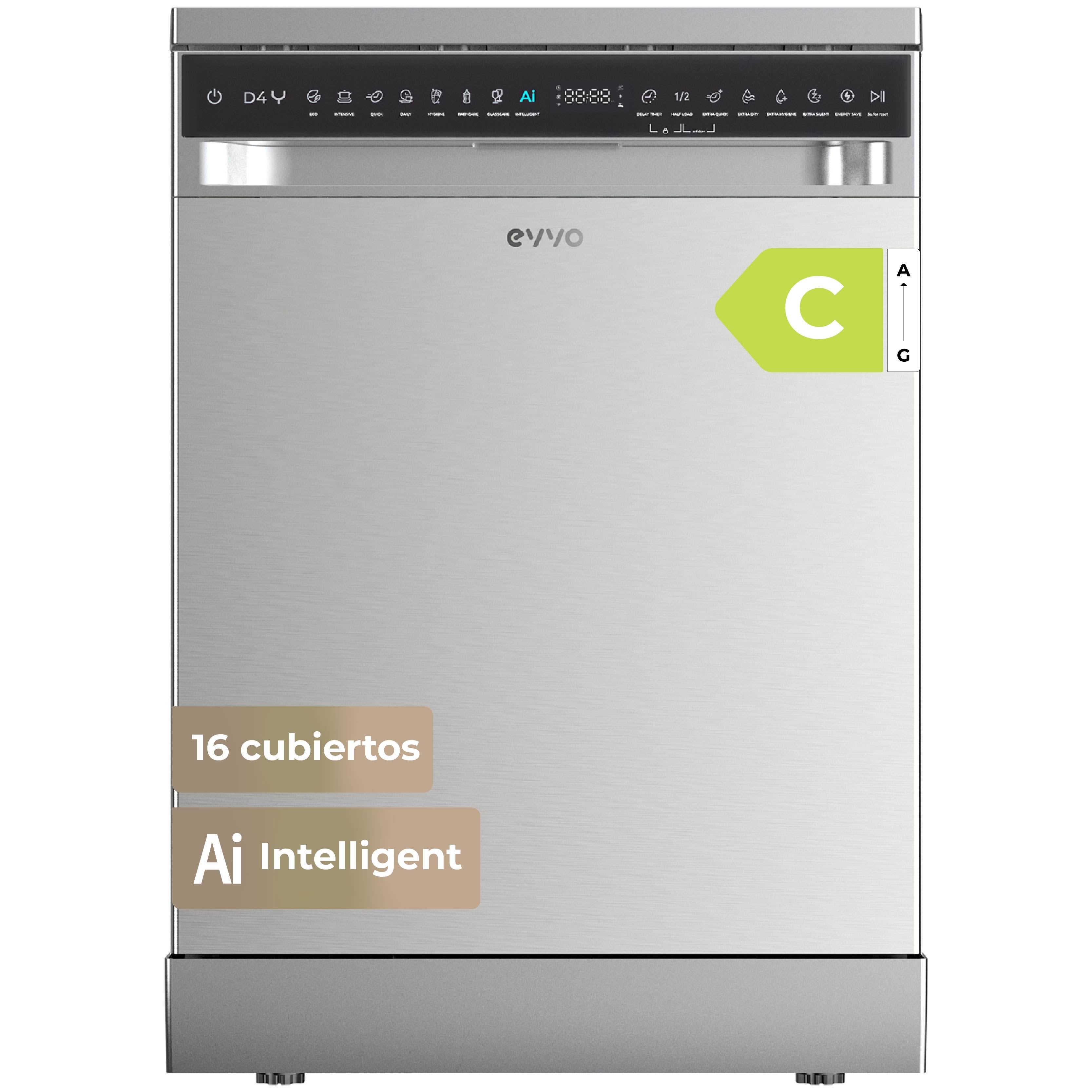 Evvo Lavavajillas Libre Instalación D4 60 Cm 16 Cubiertos Acero Inox C - Imagen 2