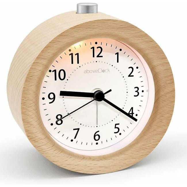 Budzik Poranny z Funkcją Drzemki aboveClock Nano Budzik Drewniany Bez Tykania Analogowy Budzik Klasyczny Lampka Nocna Zasilany Baterią