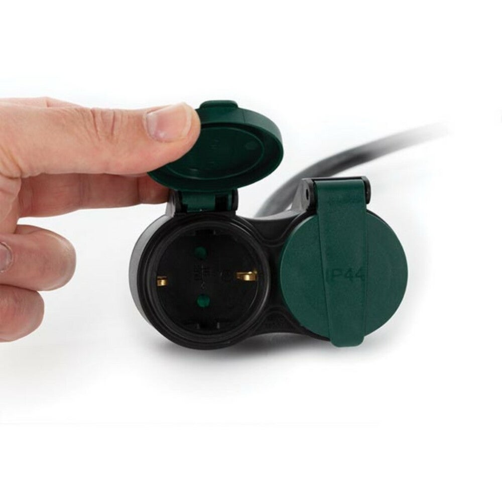 RALLONGE ÉLECTRIQUE AVEC 2 PRISES - USAGE EXTÉRIEUR - 10 m - NOIR - 3G2.5 - TERRE ALLEMANDE - 3