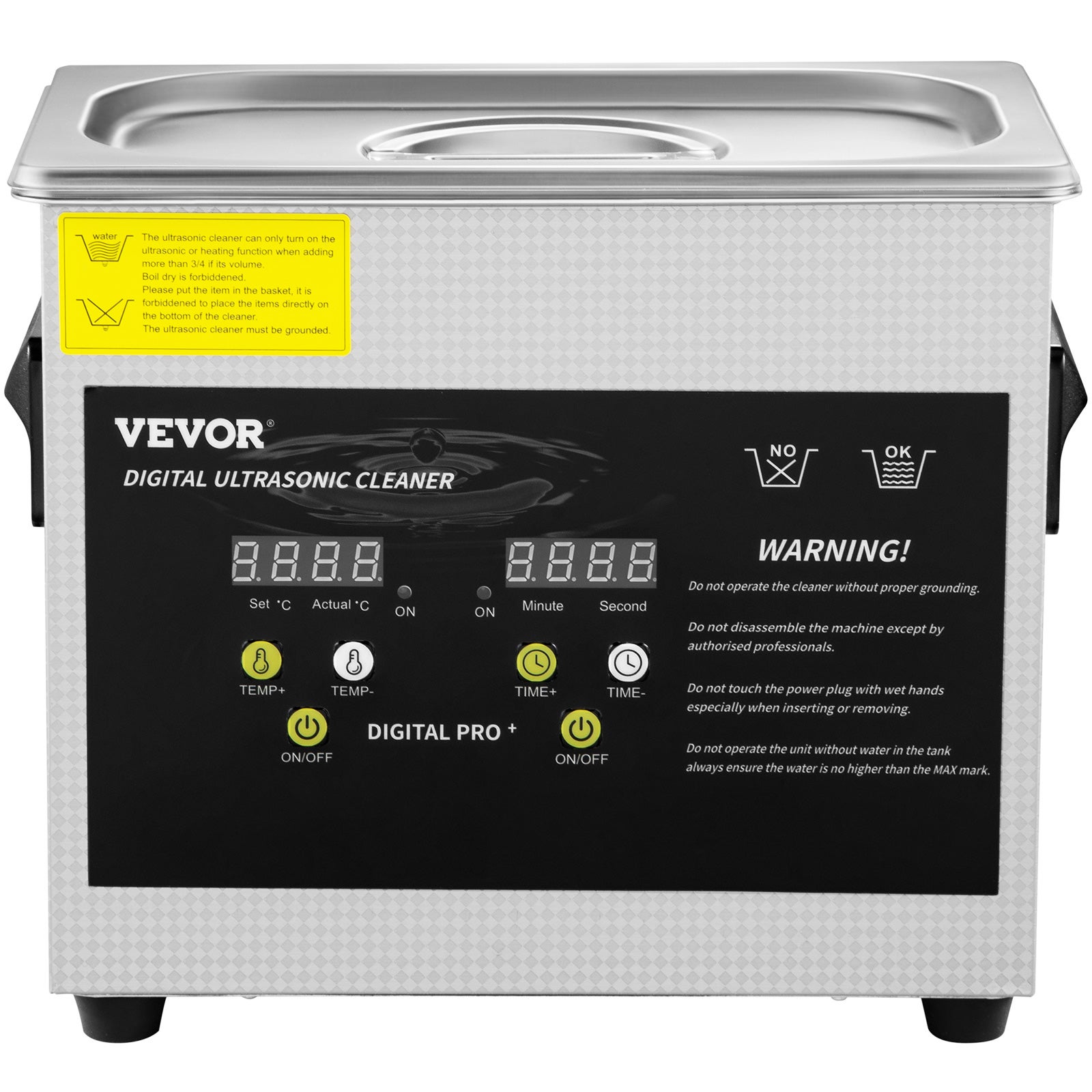 Nettoyeur Ultrasons Numérique VEVOR 3 L,Chauffage 200 W,Ultrasons 120 W,Bac Ultrasons Chauffage et Minuterie,Appareil Nettoyage Ultrasonique en Inox - 9