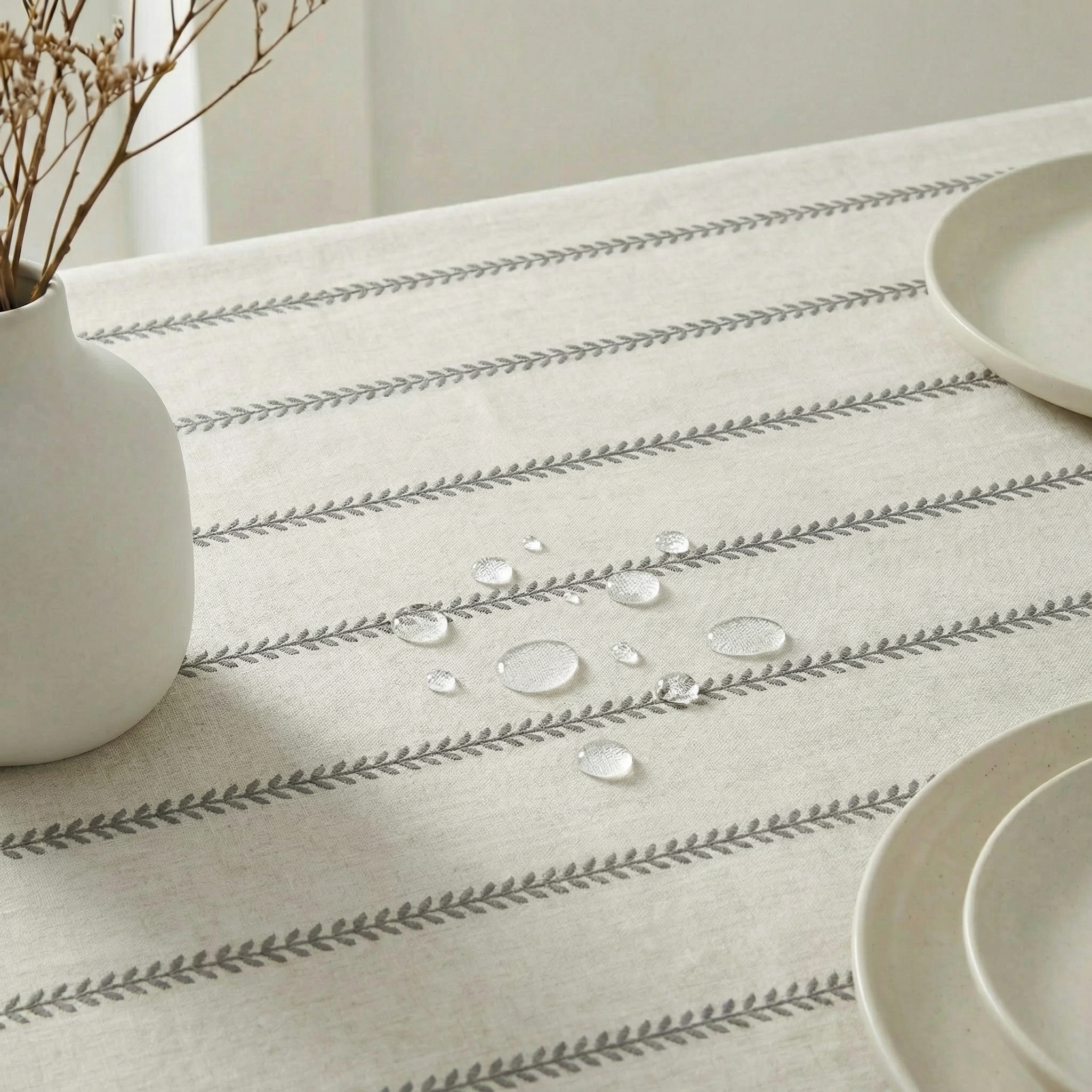 Mantel impermeable tacto tela Ian Beige y marrón - 240x140 cm - 4