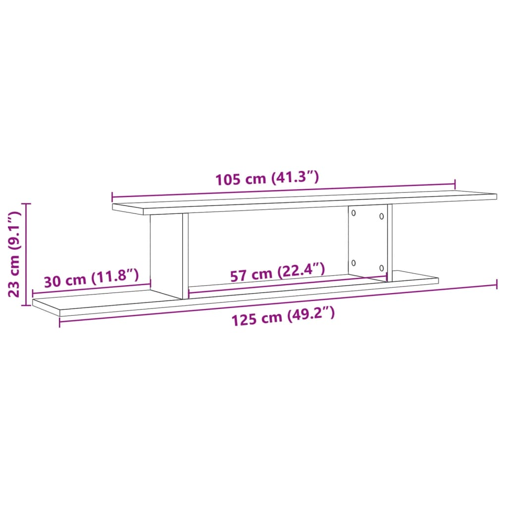 Estantería | Librería divisora | Estante de pared de TV madera ingeniería envejecida 125x18x23cm CFW31341 - 9