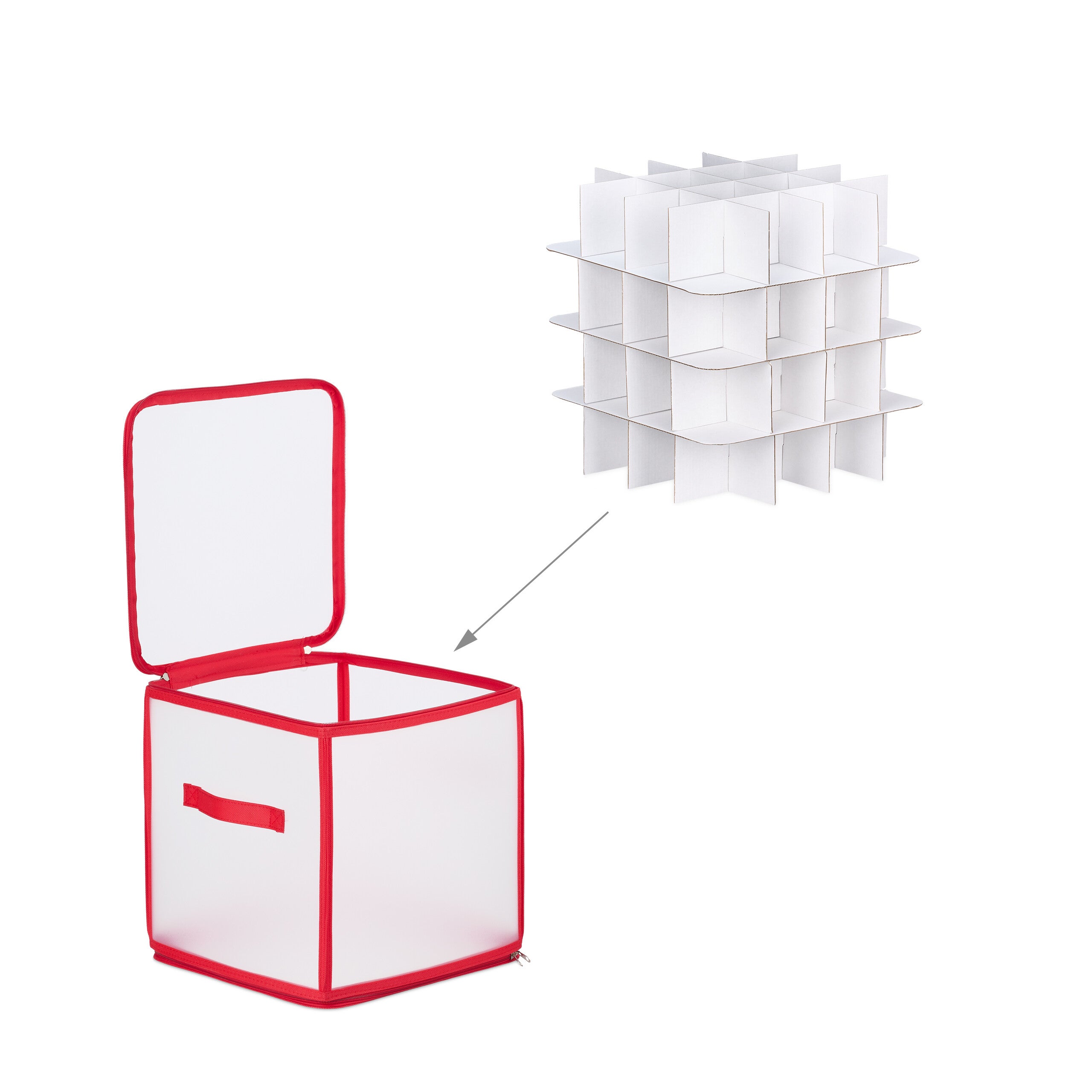 2 x boîtes de rangement pour boules de Noël, 64 compartiments, H x L x P : 31 x 30 x 30 cm, transparent/rouge - 5