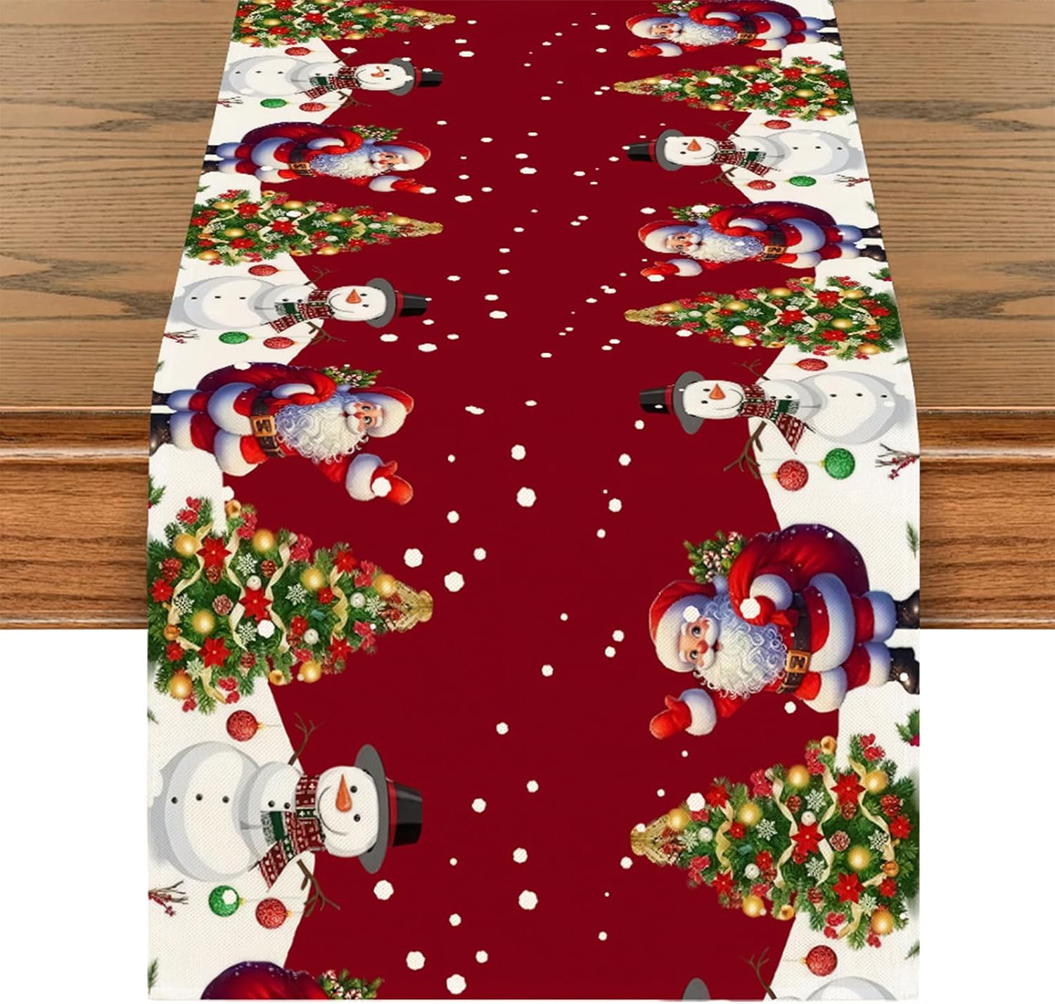 Bieżnik świąteczny, zmywalny, 33 x 183 cm, bieżnik w kształcie choinki, dekoracja stołu w kształcie bałwana, choinka
