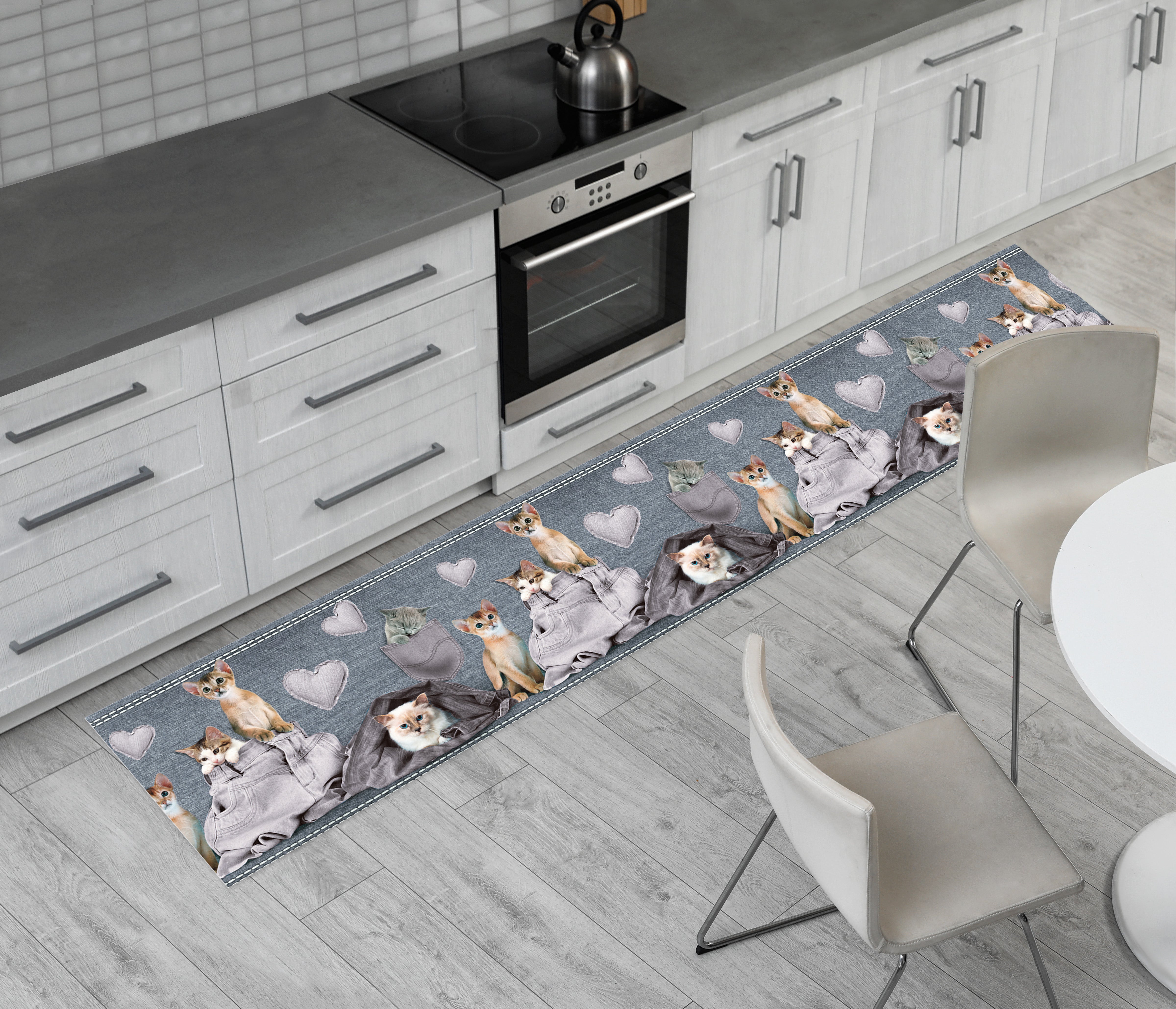 BIANCHERIAWEB Tappeto Passatoia Antiscivolo 50x90 Cm - Disegno Cuccioli Appesi, Stampato In Digitale, 100% Cotone, Made In Italy - 4