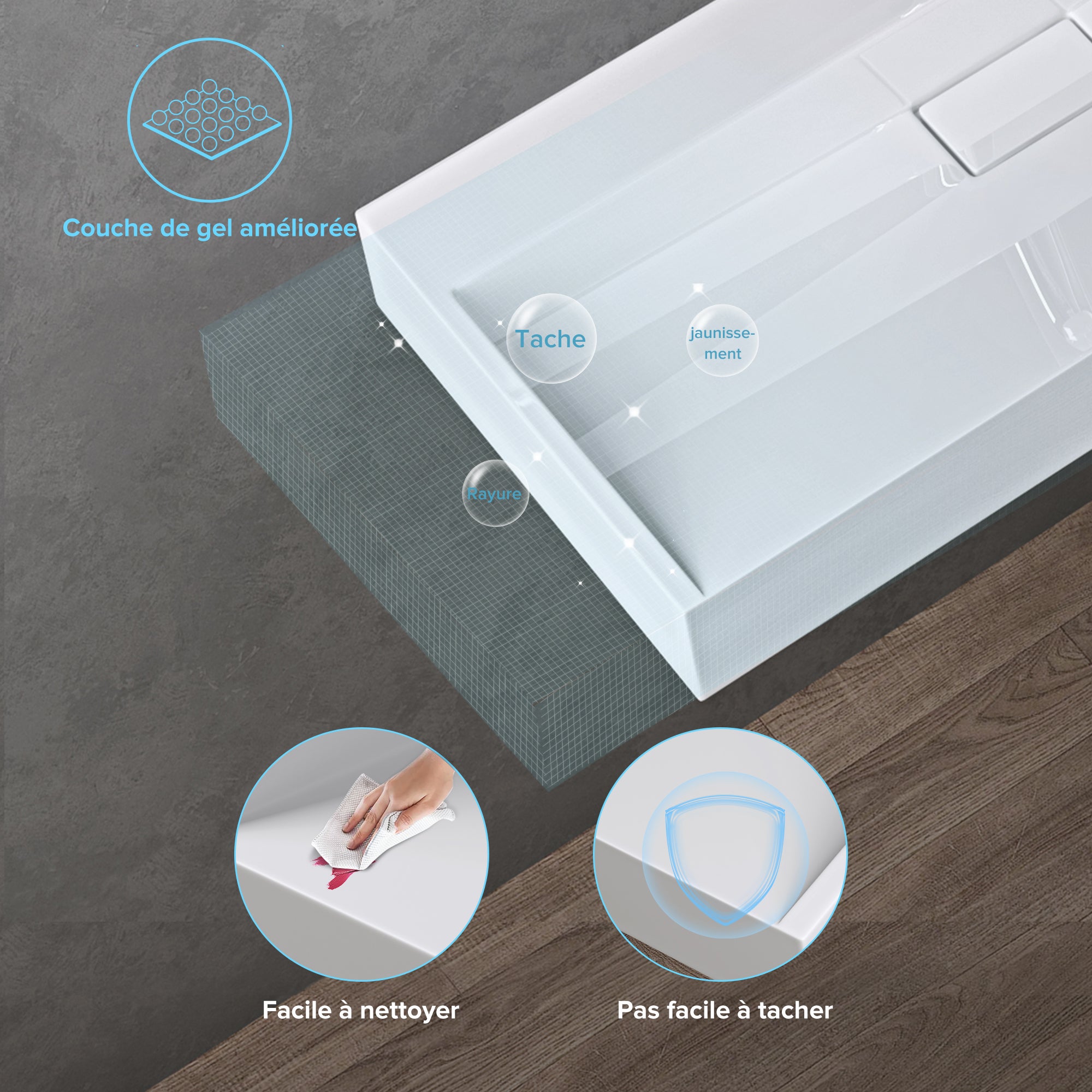 Lavabo Suspendu, Vasque à Poser, Lave-Mains Rectangulaire, 100x46x11cm, Blanc Mat, avec Bonde, Colossum19 doporro - 5