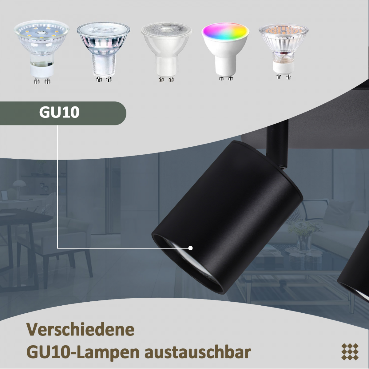 NETTLIFE Spot de plafond salon 2 ampoules noir GU10 plafonnier pivotant spot intérieur moderne pour chambre cuisine - 3