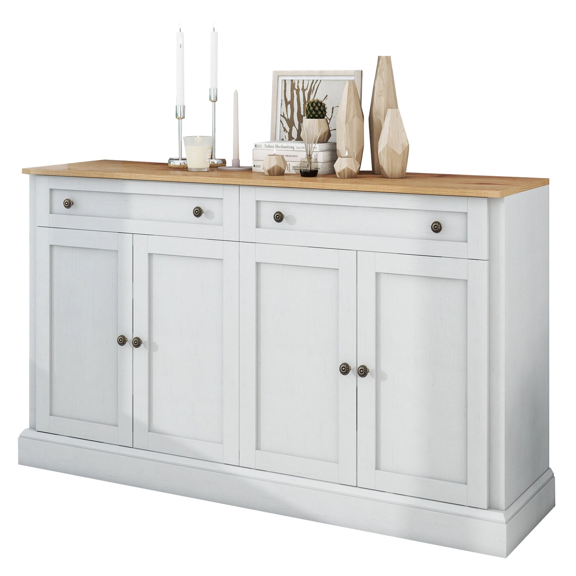 Credenza con 4 ante e 2 cassetti - legno MDF e maniglie in metallo - colore bianco - 150 x 40 x 86 cm - 4
