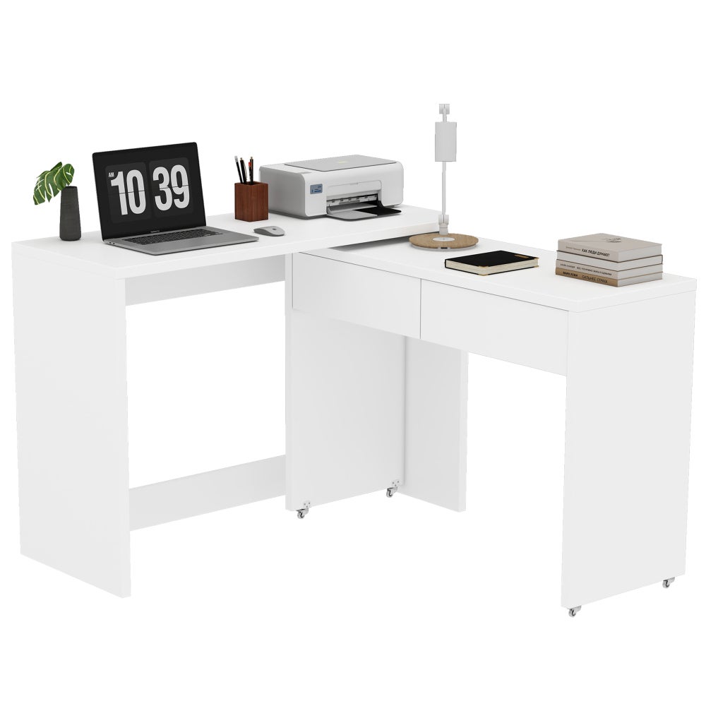 Bureau compact 2-en-1 avec commode intégrée, pliable et mobile, bois massif 1,8 cm, roulettes avec frein, multifonction pour petits espaces - 8