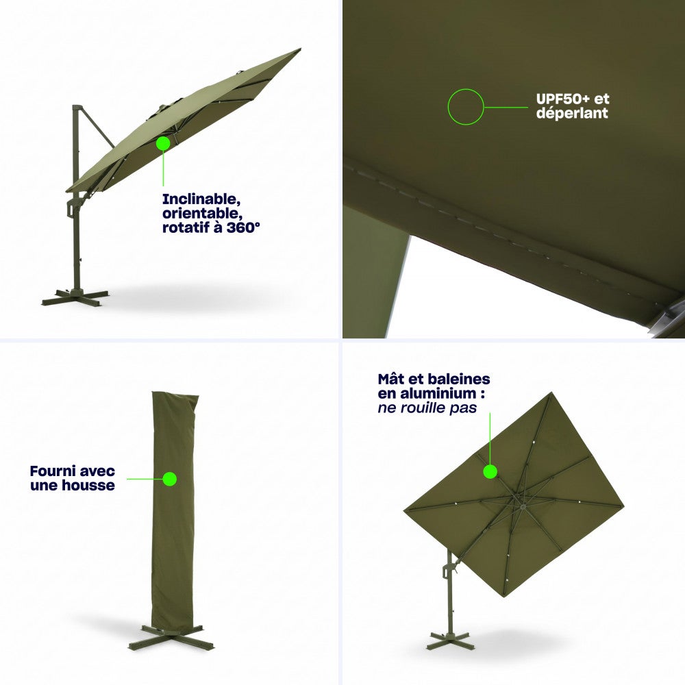 Veya - Parasol rectangulaire déporté en aluminium 3x4m - Gris foncé - 4