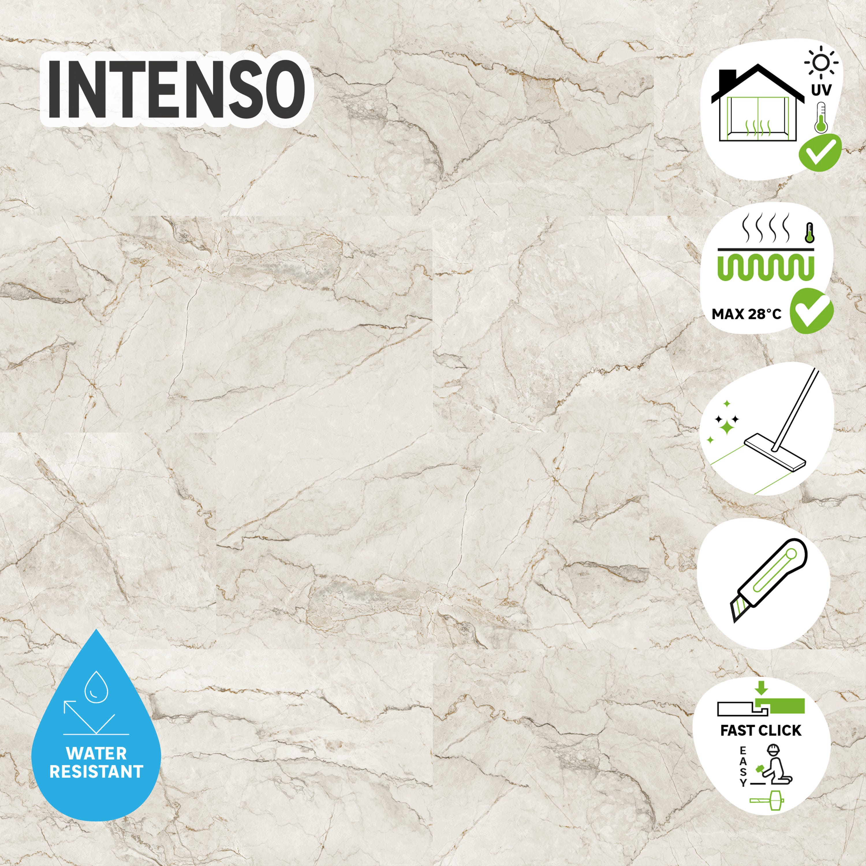 Suelo vinílico click intenso ARTENS - BLUSH mármol blanco - 1,67 m²/ 4 Losetas - 2