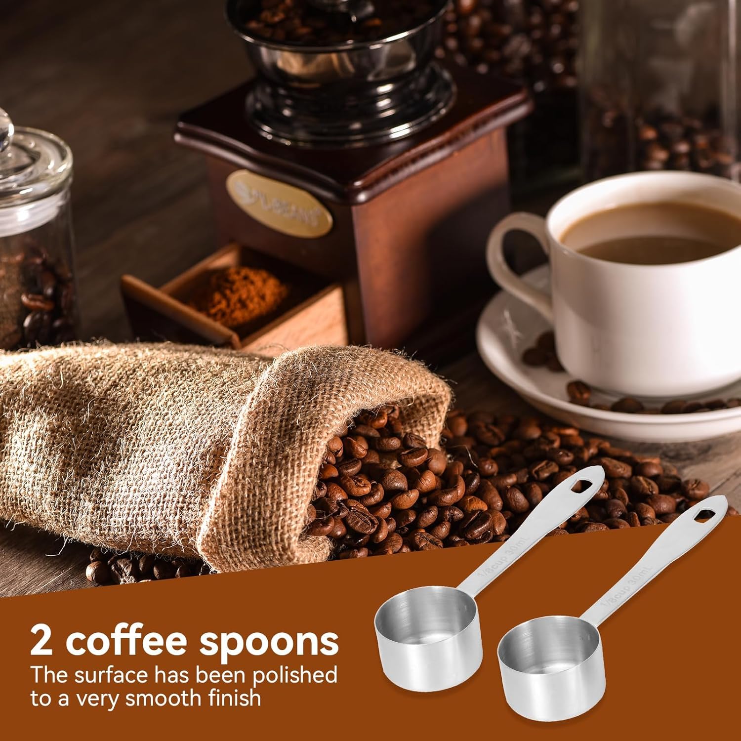 2 Pezzi Cucchiai Dosatori per Caffè, Cucchiaio Misurino Manico Corto, Cucchiaini Dosatori Da Caffè In Acciaio Inossidabile, U-Taste Dosatore per Caffè, Zucchero, Farina (15 ml+30ml