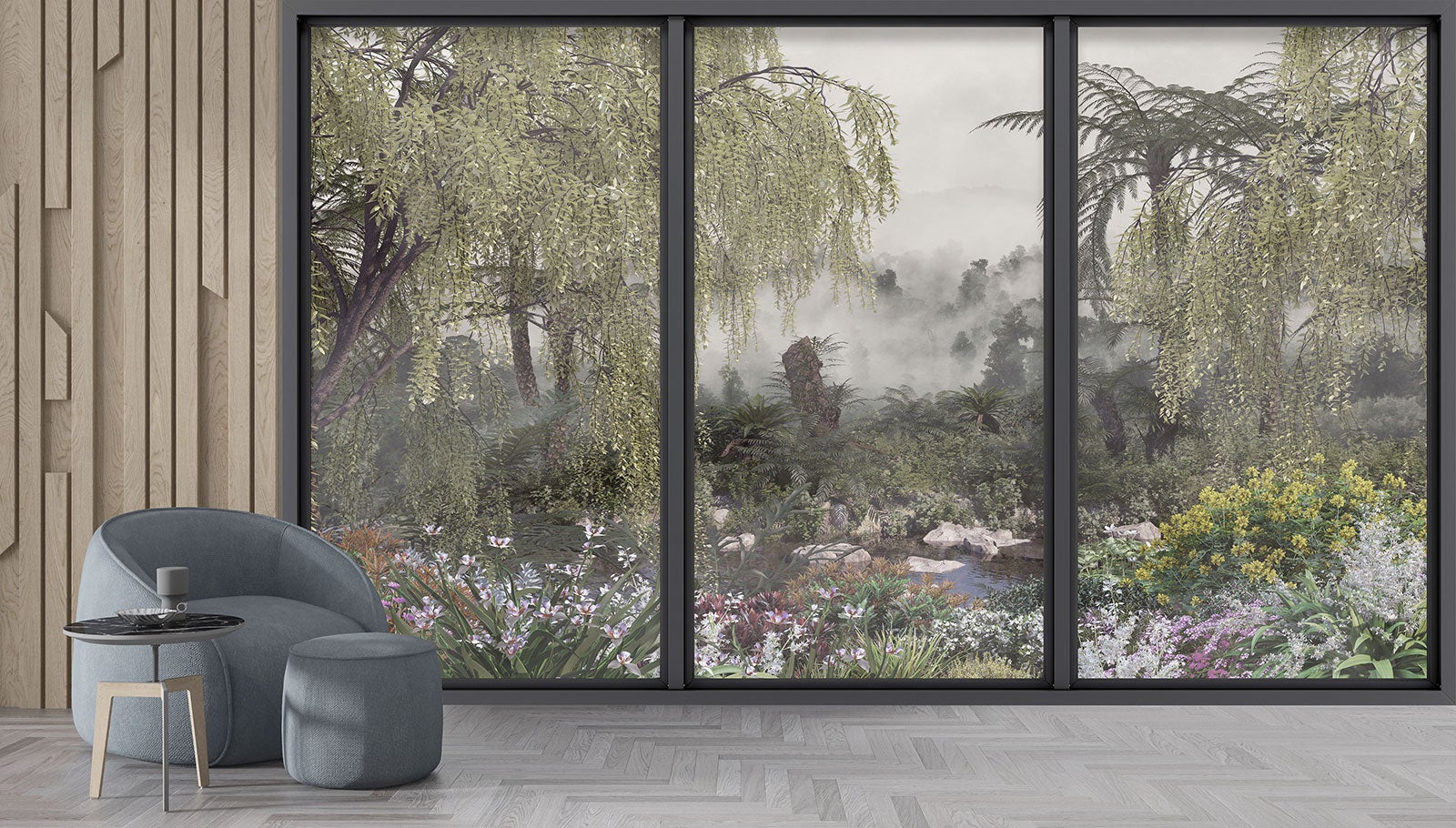 Papier peint panoramique Trompe l'oeil baie vitrée - Jungle - Largeur 325 cm x Hauteur 195 cm - 4