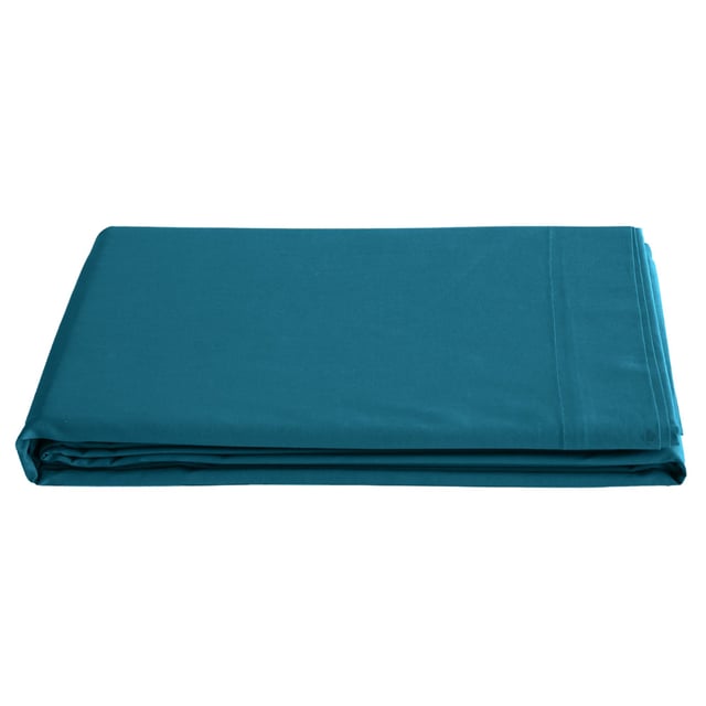 Drap plat 240x300 cm percale de coton MANOIR bleu Lagon